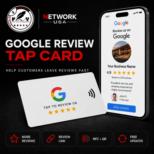 White Google Review Network Tap Card with NFC access, full Network Studio access and free digital business card.