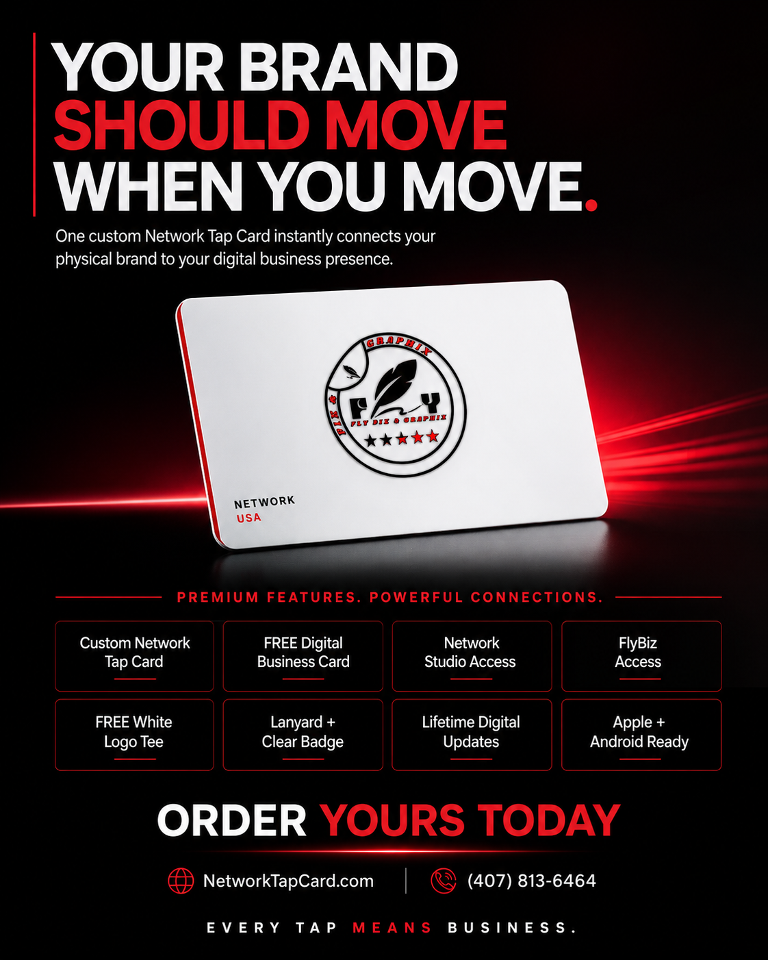 White custom Logo Branding Network Tap Card with NFC technology, Network Studio access and free digital business card.